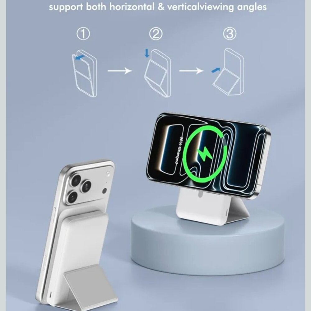 Magnetic Wireless Power Bank, Foldable 10000mAh with USB-C Cable
